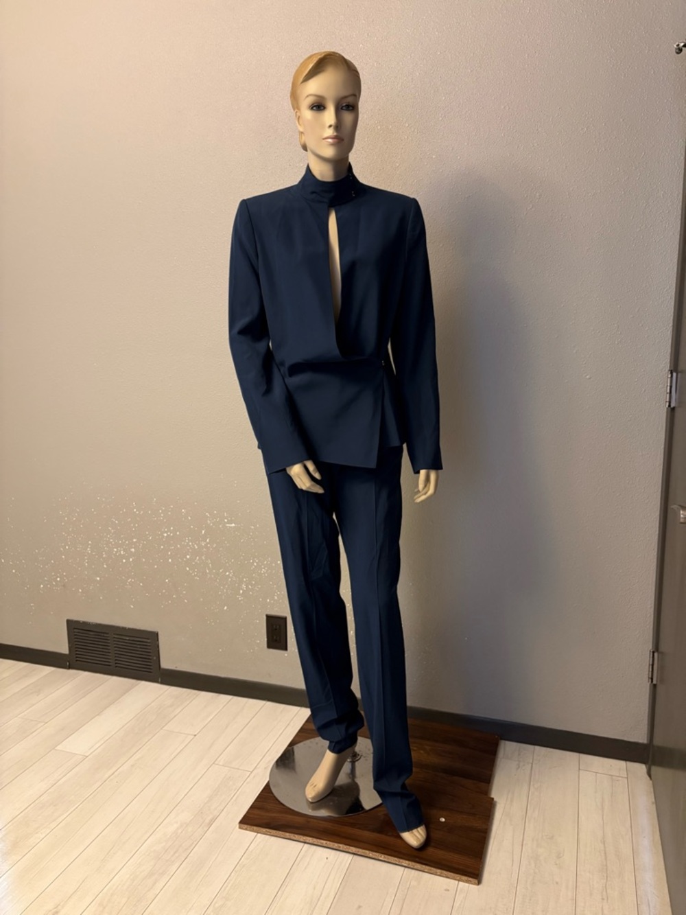 Yves Saint Laurent Navy High-Neck Keyhole Tailored Pantsuit
